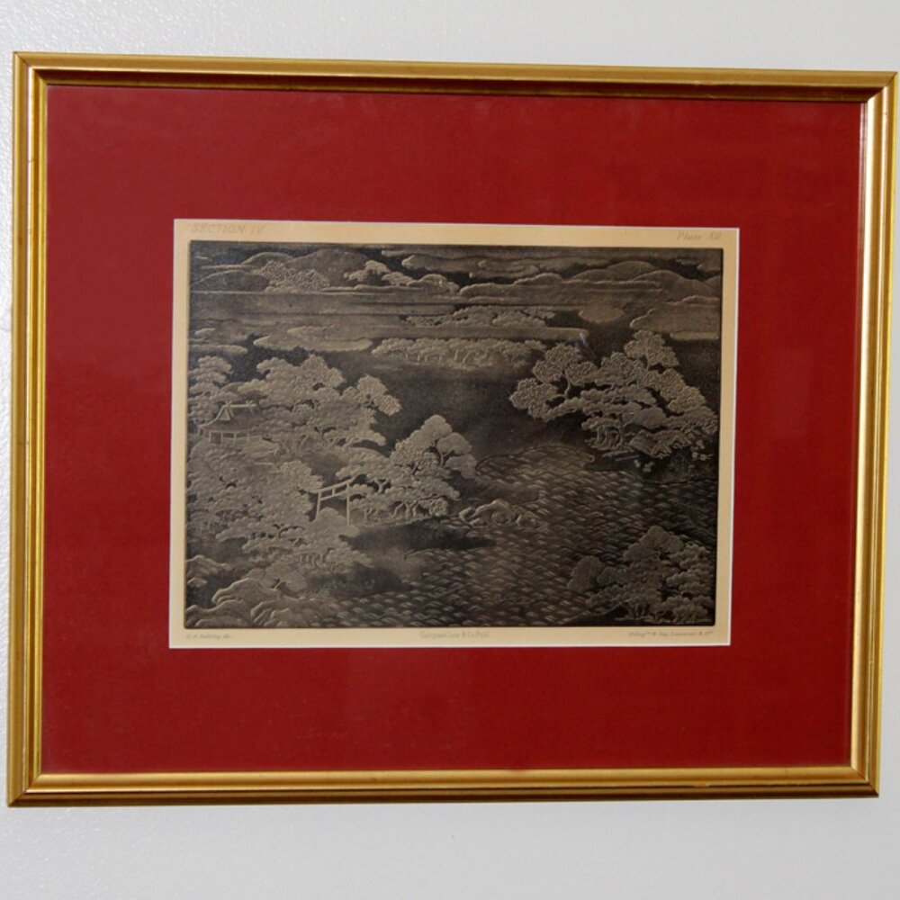 Rare Lithograph Plate of Japanese Temple Landscape by Audsley